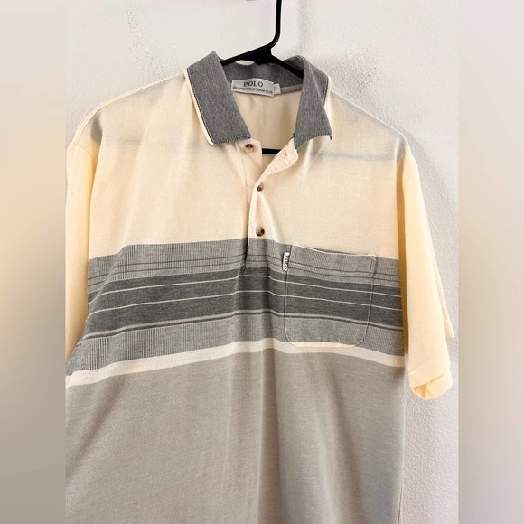 Polo US Open Polo Team Club Grey Cream Striped Pocket Polo Shirt Size 50 - Picture 2 of 13